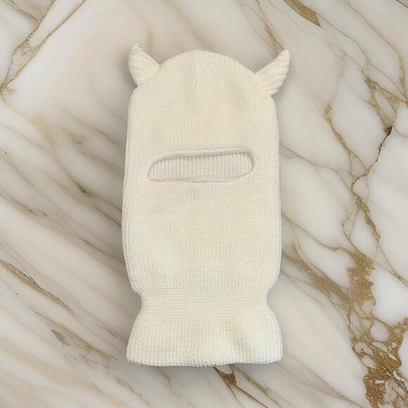 New Vegan Ivory Devil Knit Balaclava Ski Mask Full Face Beanie Hat‎ - Picture 2 of 3